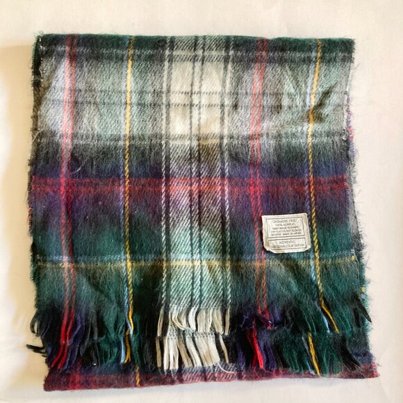 Vtg Plaid Cashmere Feel Acrylic Blanket Scarf Green Dress Malcolm Tartan Japan - Picture 5 of 10